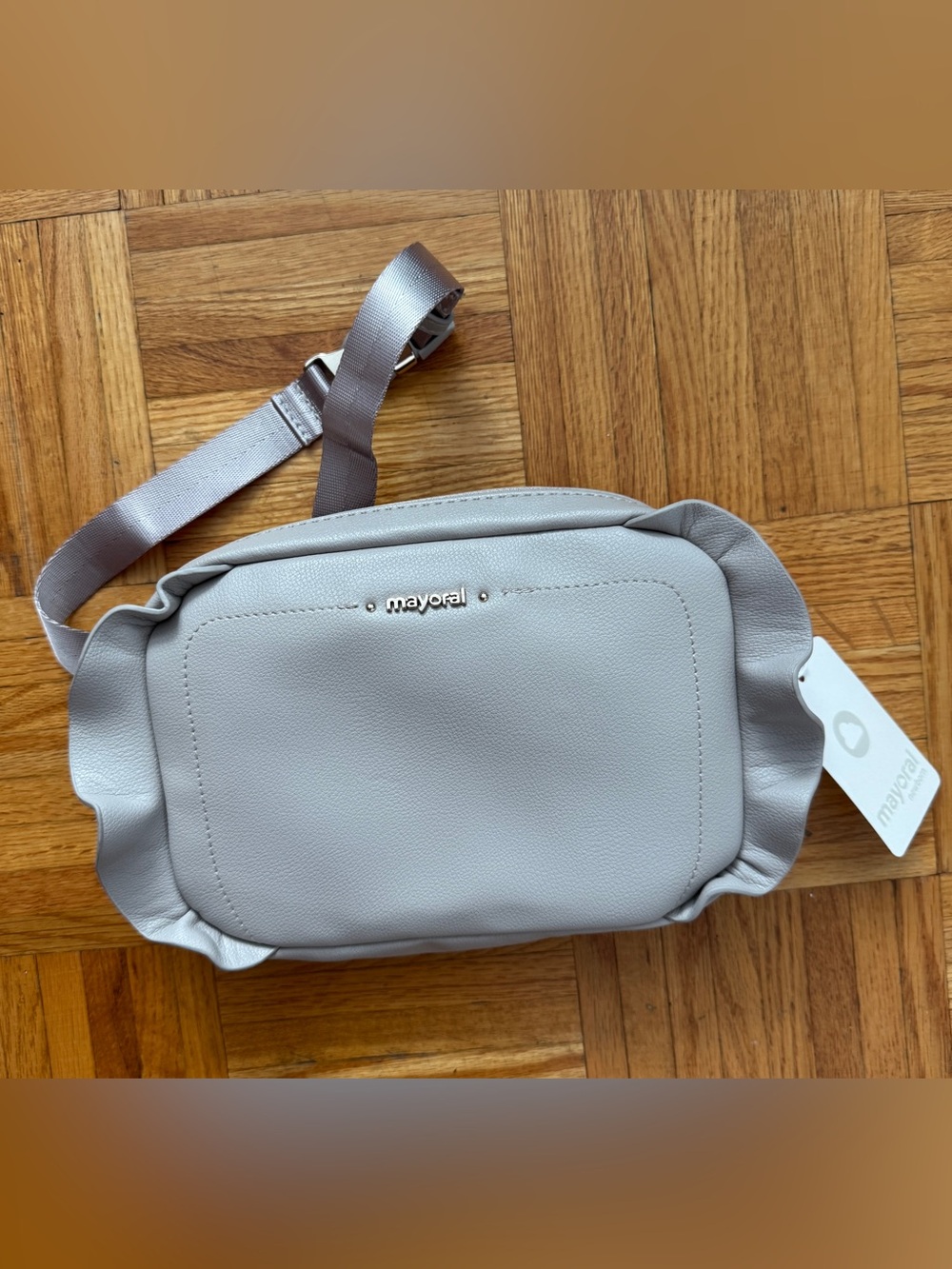 Mayoral Gray Leather Ruffle-Trim Crossbody Bag